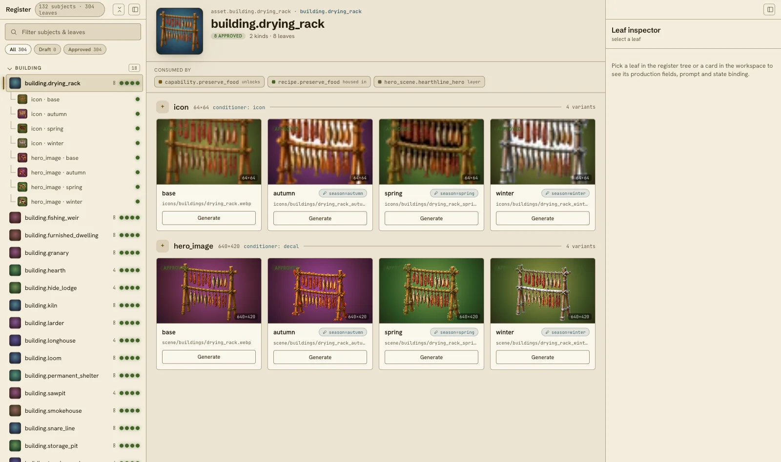 Lattice Studio's Assets register generating seasonal art for a building from its content
